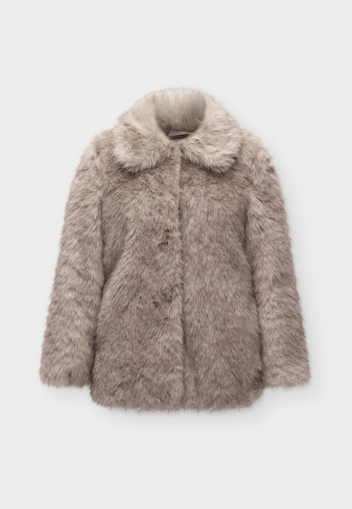 Freja, kurze Kunstfelljacke in Graubeige, Produktfoto