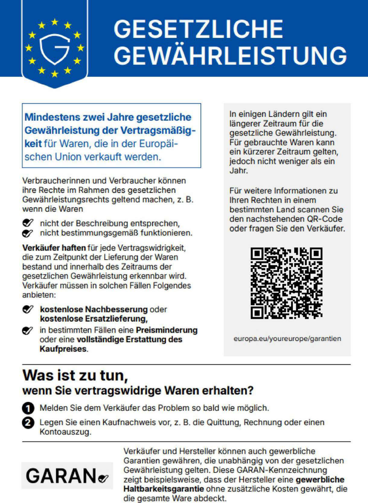 Gesetzliche Gewährleistung: harmonisierte Mitteilung über das gesetzliche Gewährleistungsrecht in der EU