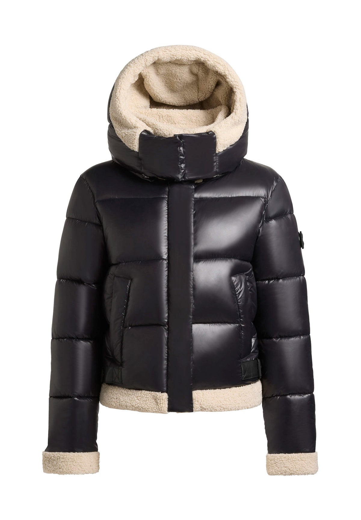 Ingrid, kurze Pufferjacke in Schwarz mit Teddyfutter, Produktfoto