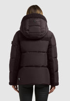 Signe, wattierte Jacke in Dunkelbraun mit Kapuze, von hinten