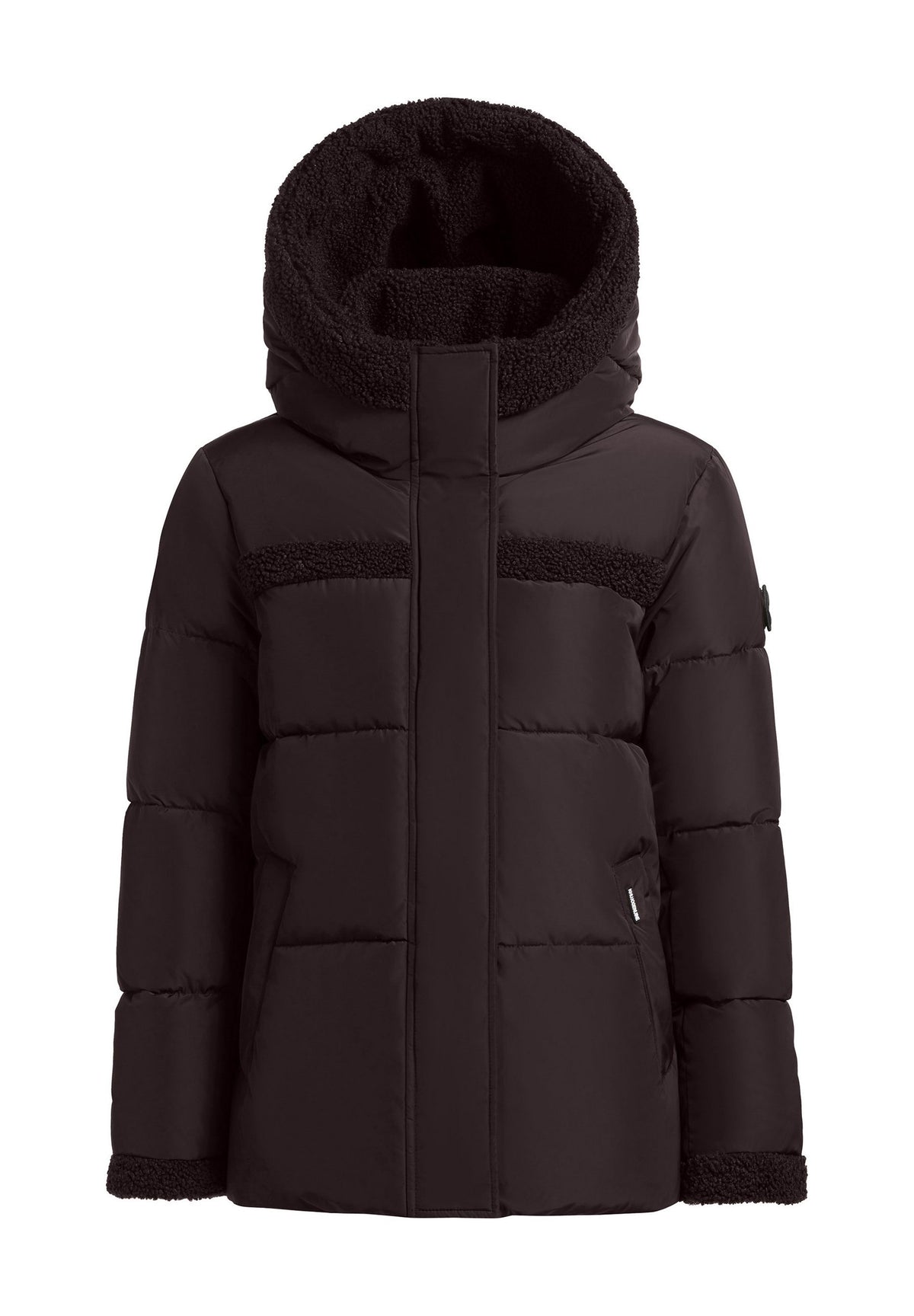 Signe, wattierte Jacke in Dunkelbraun mit Kapuze, Produktfoto